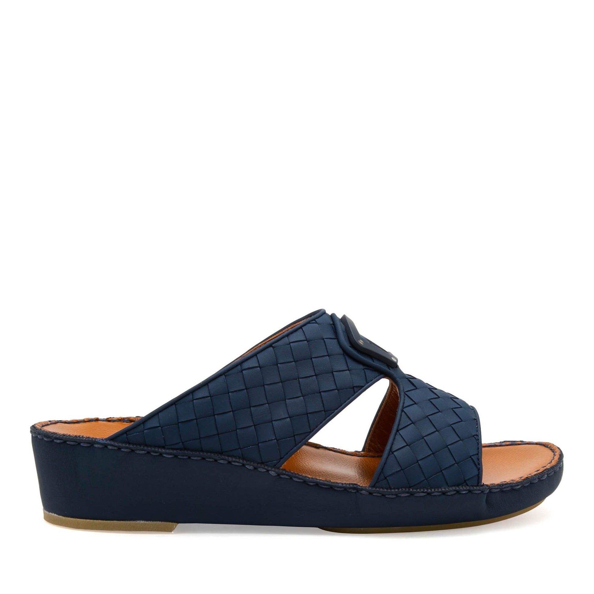 Navy blue Peninsula Classica Trecce sandals with woven leather upper and comfortable wedge sole