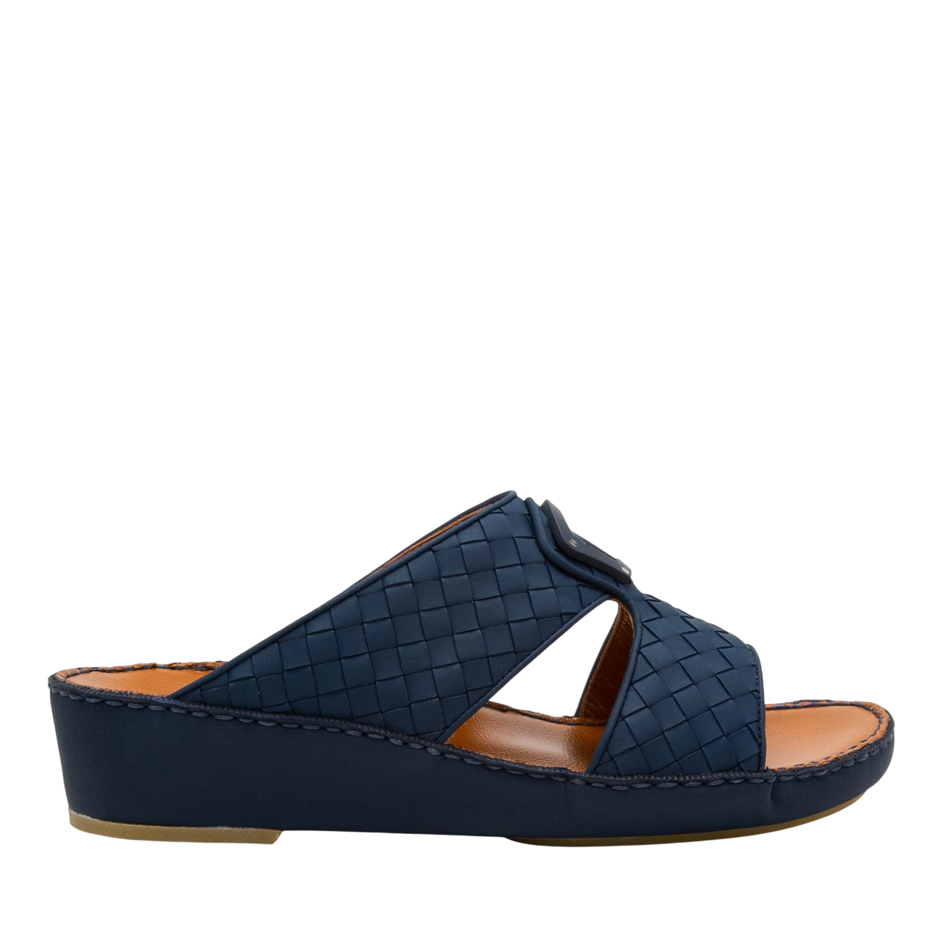 Navy blue Peninsula Classica Trecce sandals with woven leather upper and comfortable wedge sole