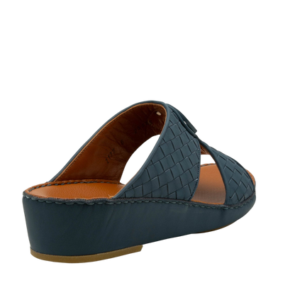 Black woven leather Peninsula Classica Trecce sandals with low wedge heel and open toe design