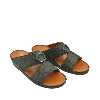 Private collection Peninsula Classica Trecce sandals in black woven leather with open toe and buckle detail