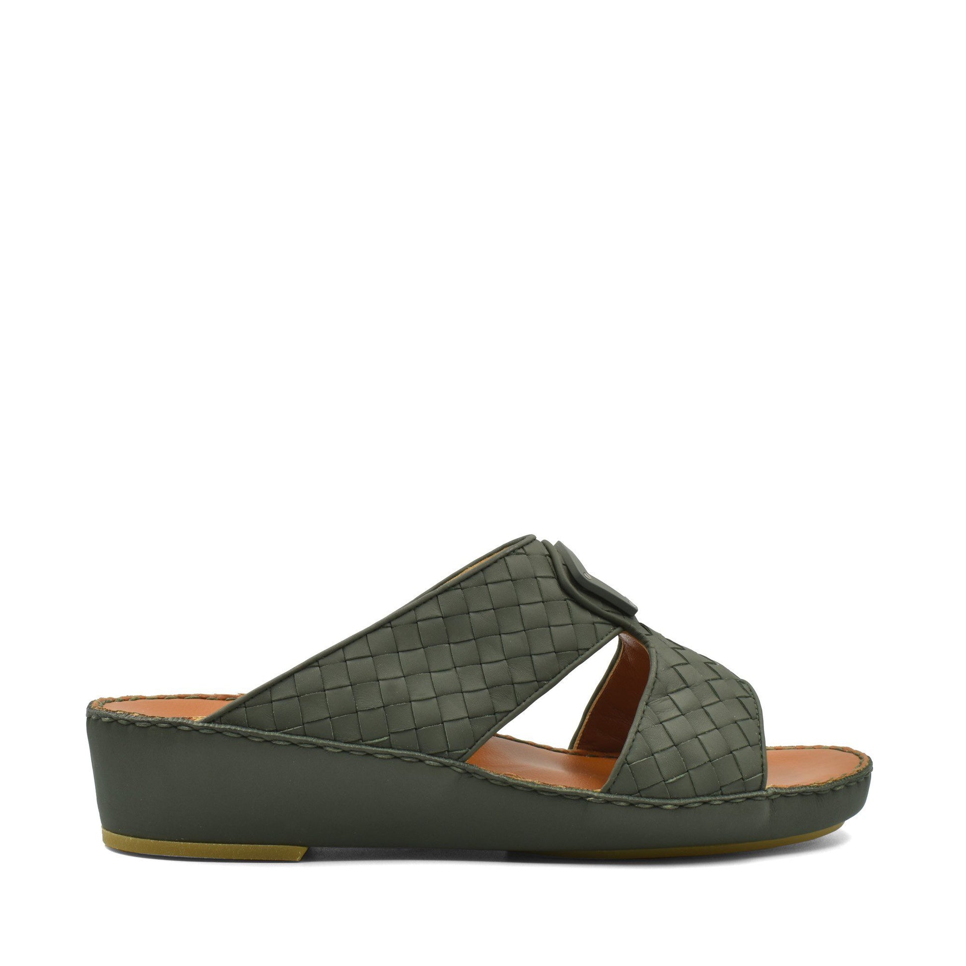Olive green Peninsula Classica Trecce sandals with woven leather upper and cushioned sole