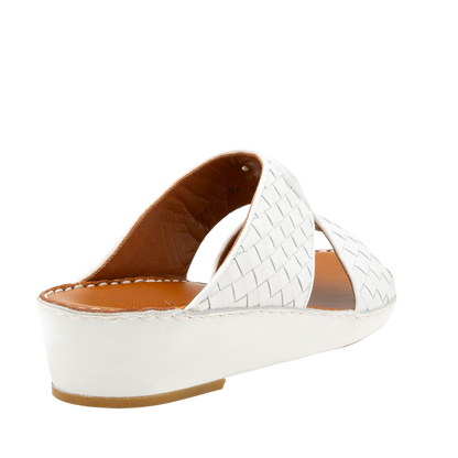 White Peninsula Classica Trecce sandals with woven leather upper and low wedge heel