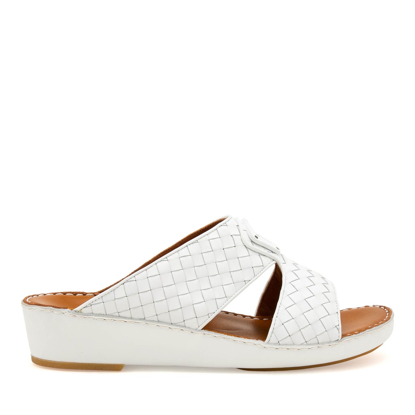 White woven leather slip-on Peninsula Classica Trecce sandals with low wedge heel
