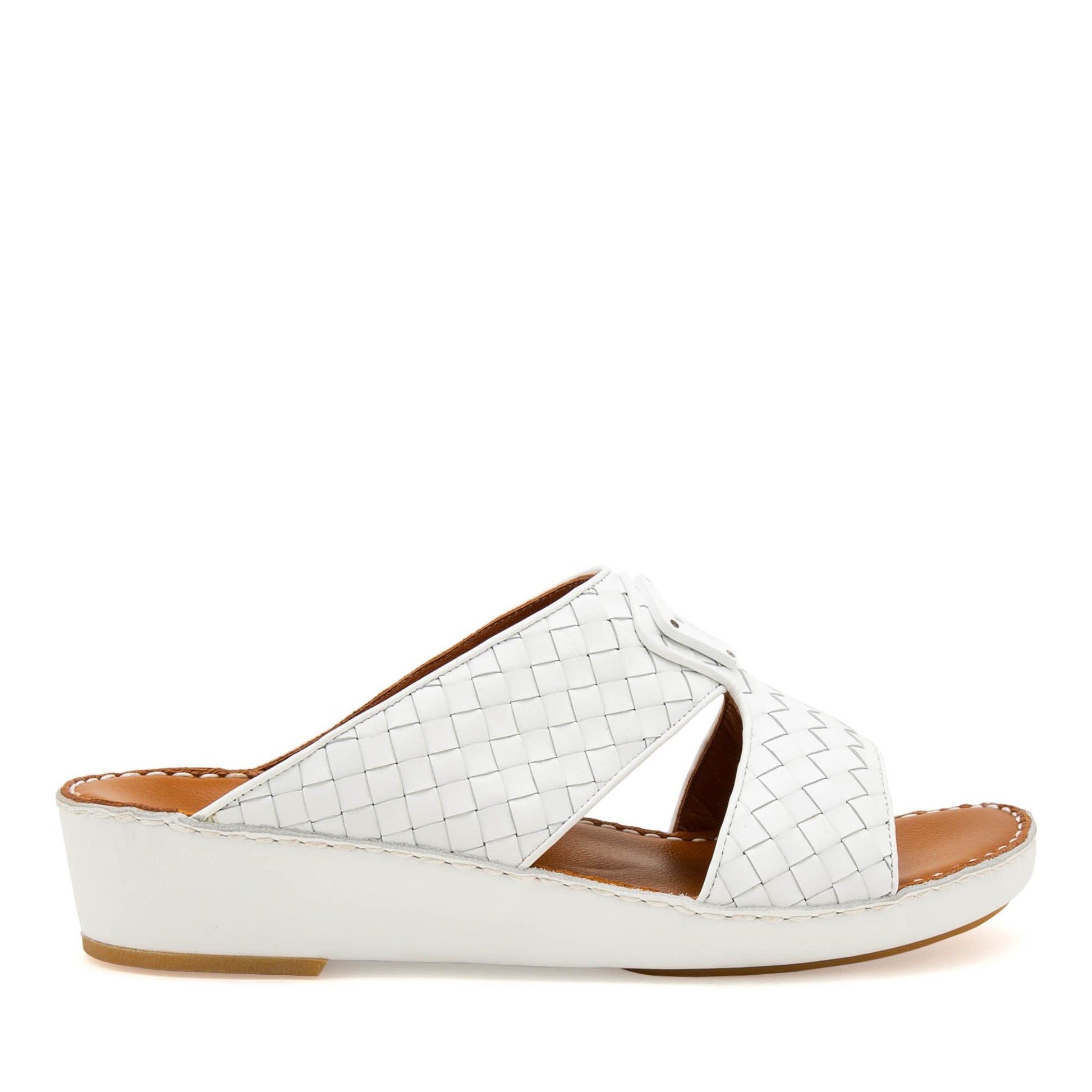White woven leather slip-on Peninsula Classica Trecce sandals with low wedge heel