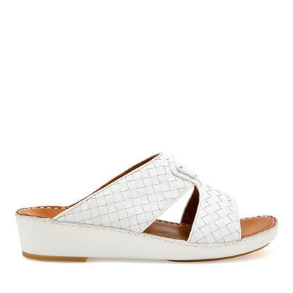 White woven leather slip-on Peninsula Classica Trecce sandals with low wedge heel