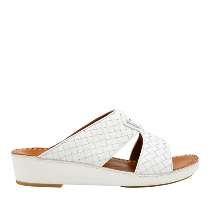 White woven leather slip-on Peninsula Classica Trecce sandals with low wedge heel