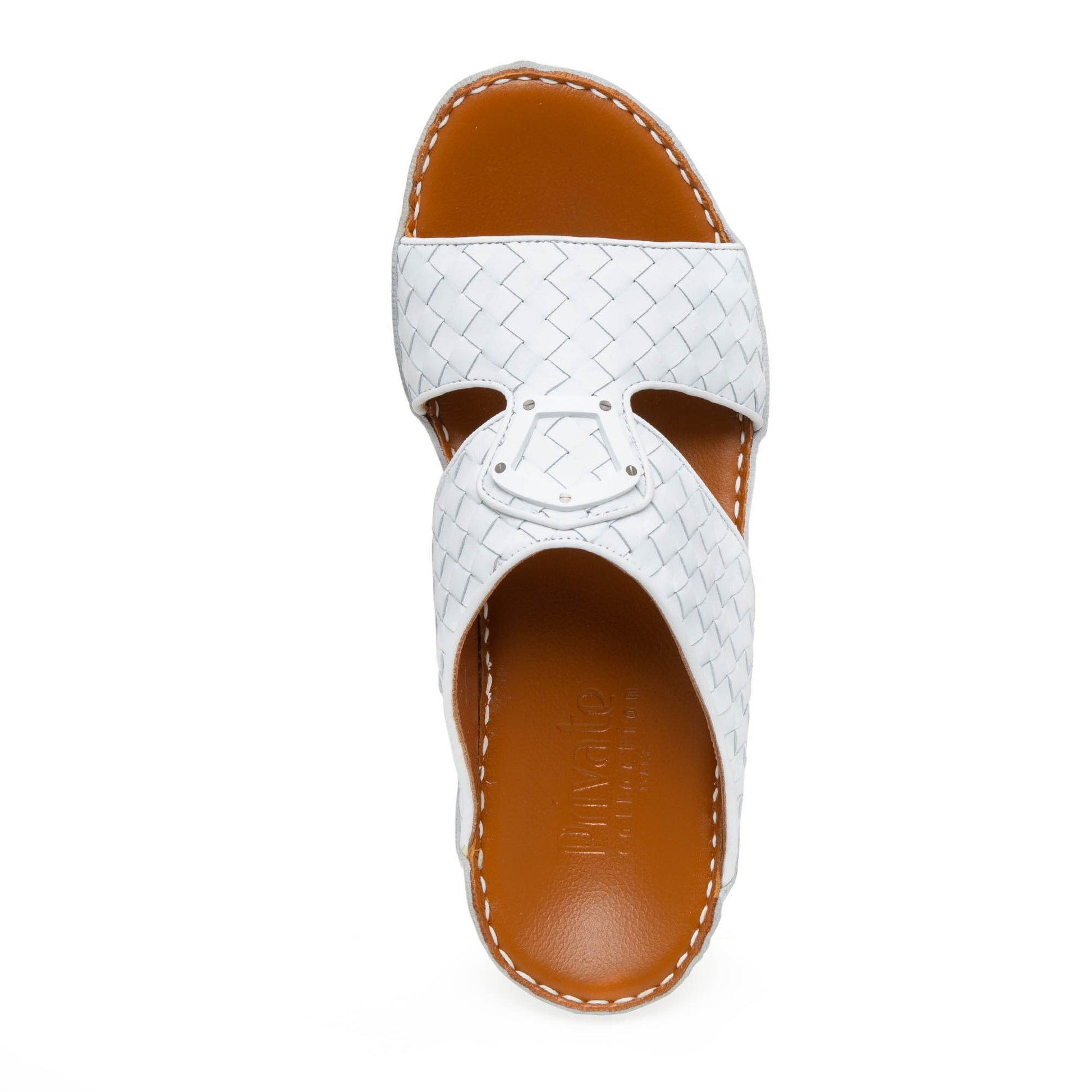 White leather Peninsula Classica Trecce sandals with woven design and tan footbed