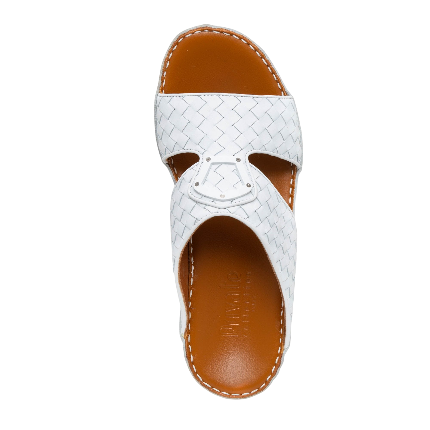 White leather Peninsula Classica Trecce sandals with woven design and tan footbed