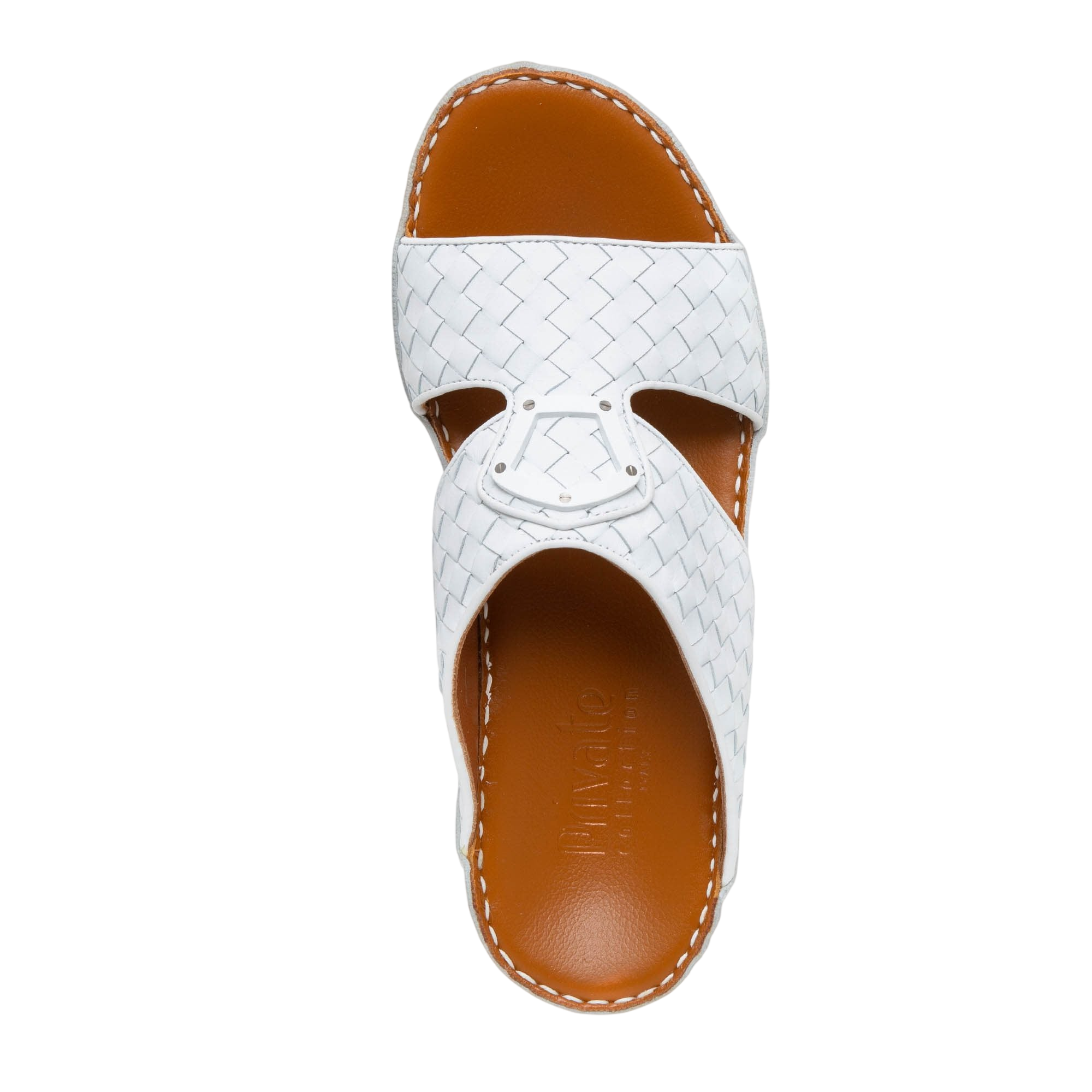 White leather Peninsula Classica Trecce sandals with woven design and tan footbed