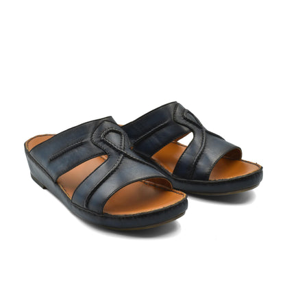Black leather Peninsula Laceto footwear open-toe slide sandals with cushioned sole for comfort