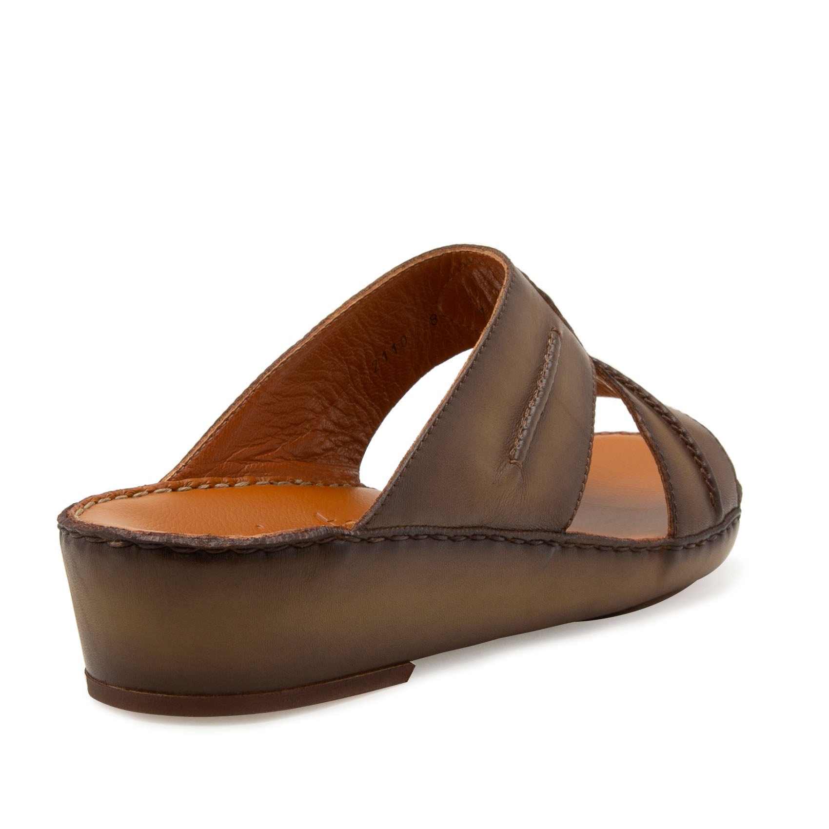 Brown leather open-toe slip-on sandal from Peninsula Laceto footwear with cushioned sole