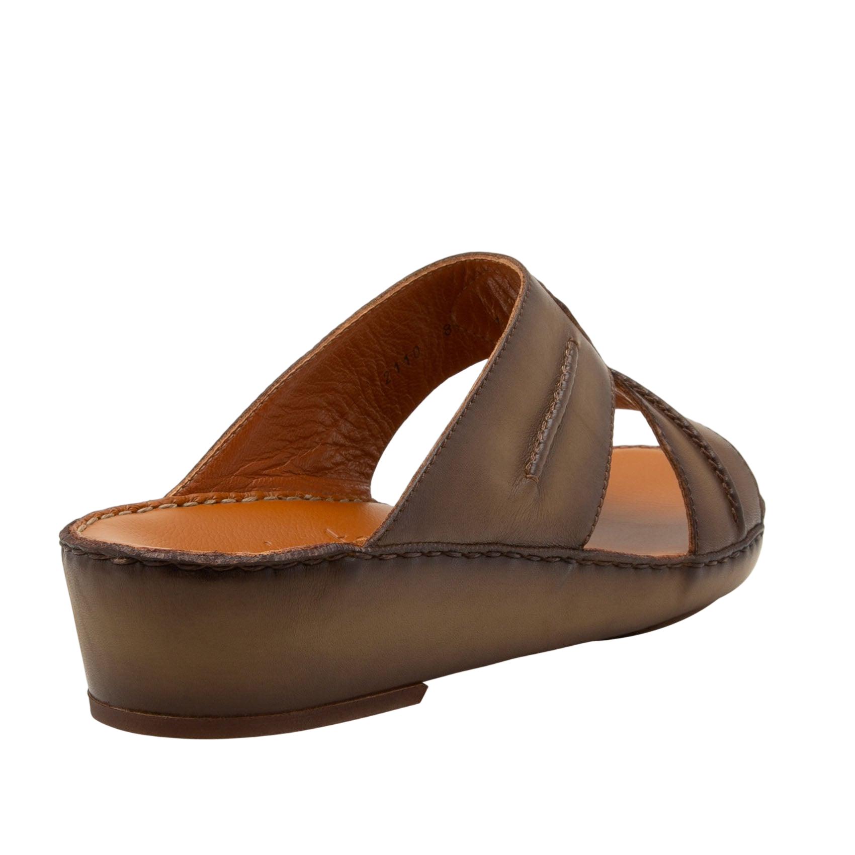Brown leather open-toe slip-on sandal from Peninsula Laceto footwear with cushioned sole