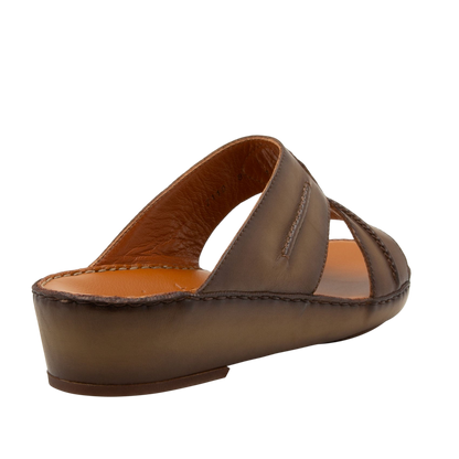 Brown leather open-toe slip-on sandal from Peninsula Laceto footwear with cushioned sole
