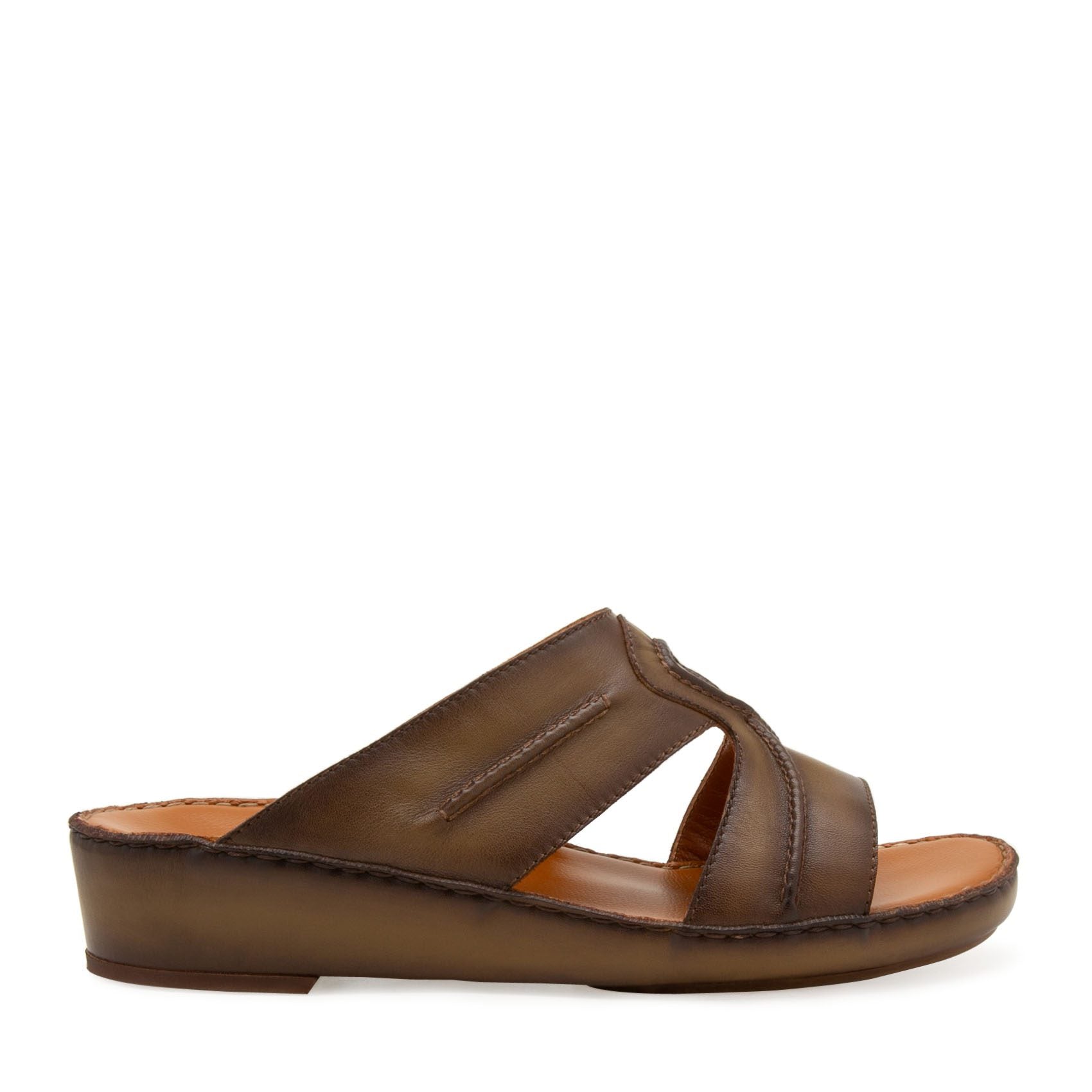 Brown leather slip-on sandal with wedge sole from Peninsula Laceto footwear collection