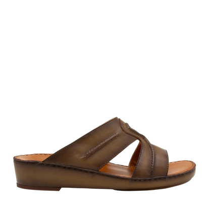 Brown leather slip-on sandal with wedge sole from Peninsula Laceto footwear collection