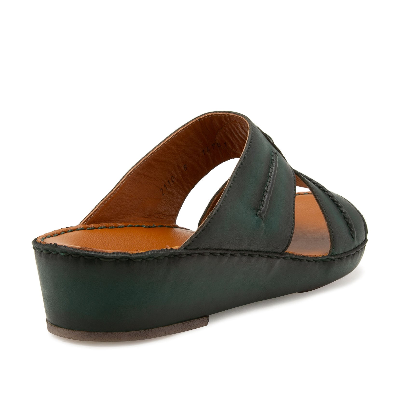 Green leather slip-on sandal with open toe and cushioned sole Peninsula Laceto footwear