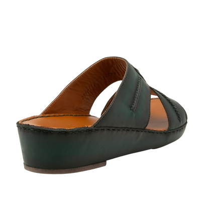 Green leather slip-on sandal with open toe and cushioned sole Peninsula Laceto footwear