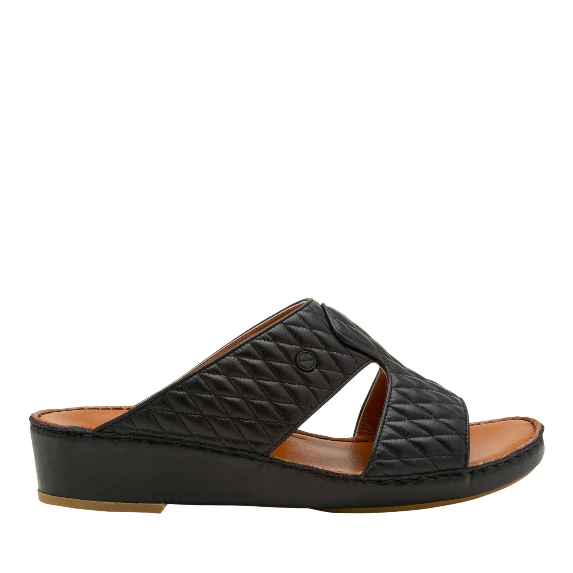 Black Peninsula Lamb Matelasse sandals with quilted leather upper and comfortable wedge sole