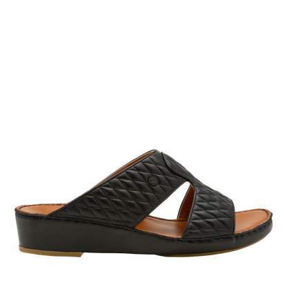 Black Peninsula Lamb Matelasse sandals with quilted leather upper and comfortable wedge sole