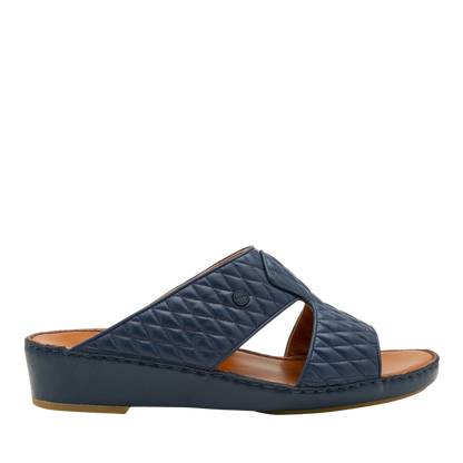 Navy Peninsula Lamb Matelasse sandals with quilted leather upper and comfortable wedge sole