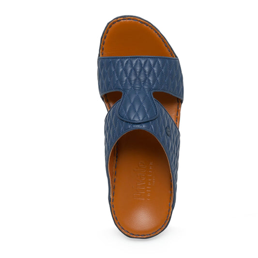 Blue Peninsula Lamb Matelasse sandals with quilted leather upper and brown cushioned footbed