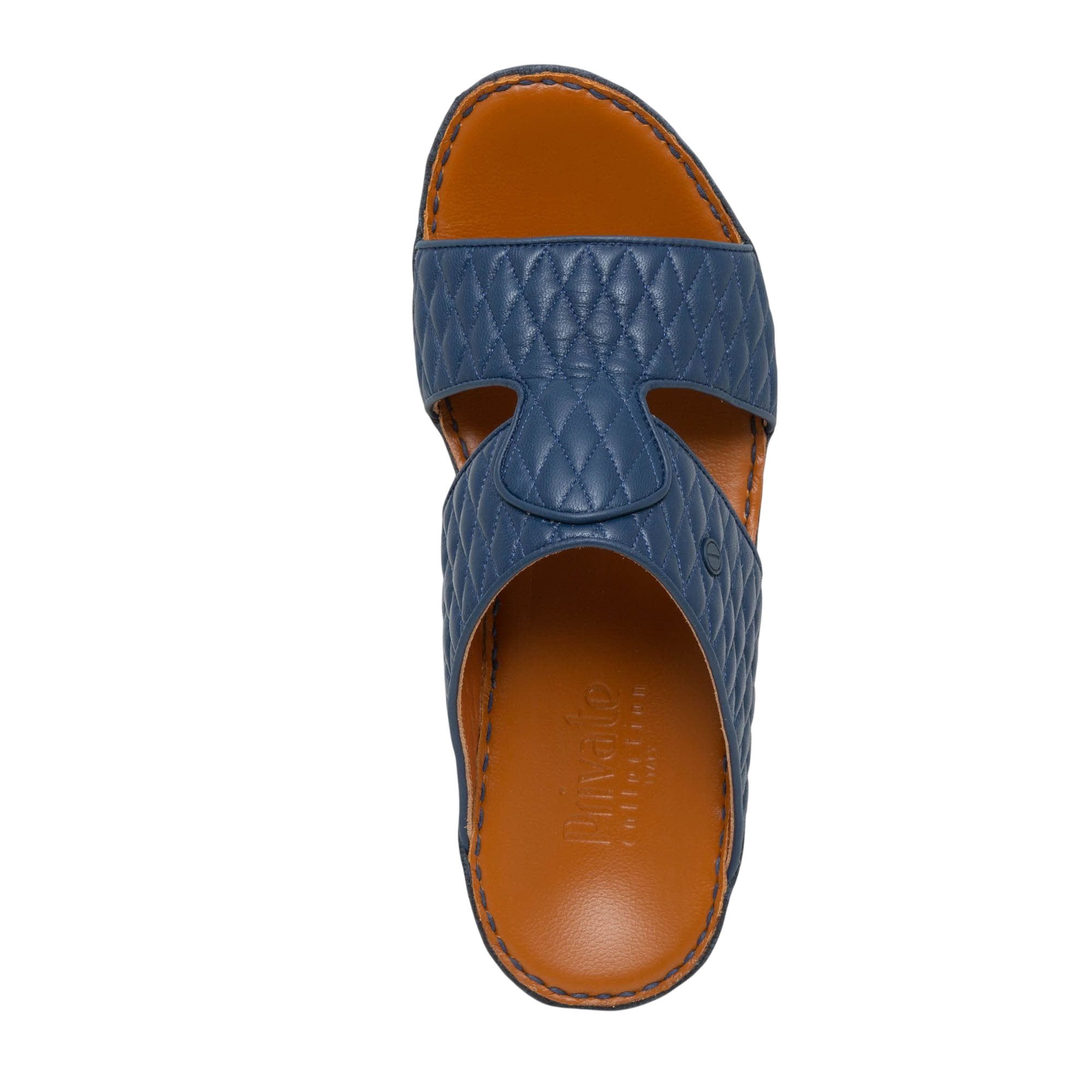 Blue Peninsula Lamb Matelasse sandals with quilted leather upper and brown cushioned footbed