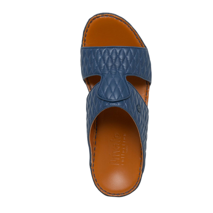 Blue Peninsula Lamb Matelasse sandals with quilted leather upper and brown cushioned footbed