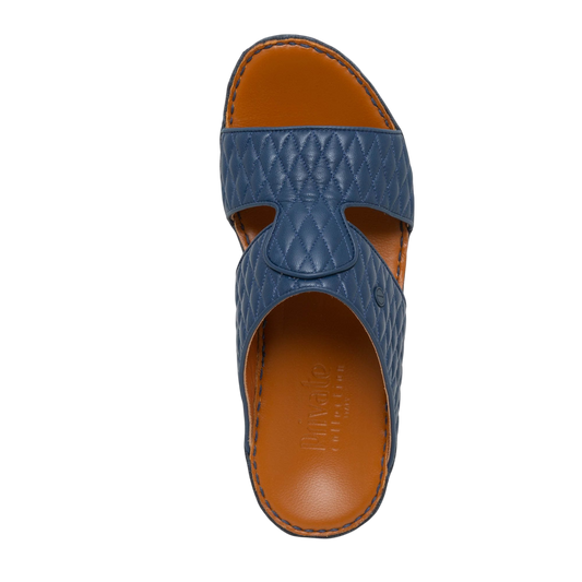 Blue Peninsula Lamb Matelasse sandals with quilted leather upper and brown cushioned footbed