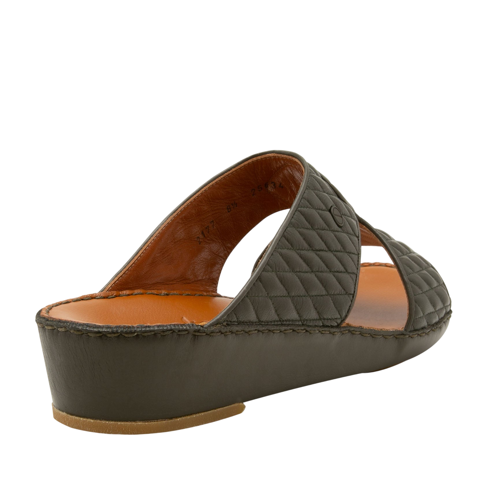 Side view of black Peninsula Lamb Matelasse sandals with quilted leather straps and cushioned sole
