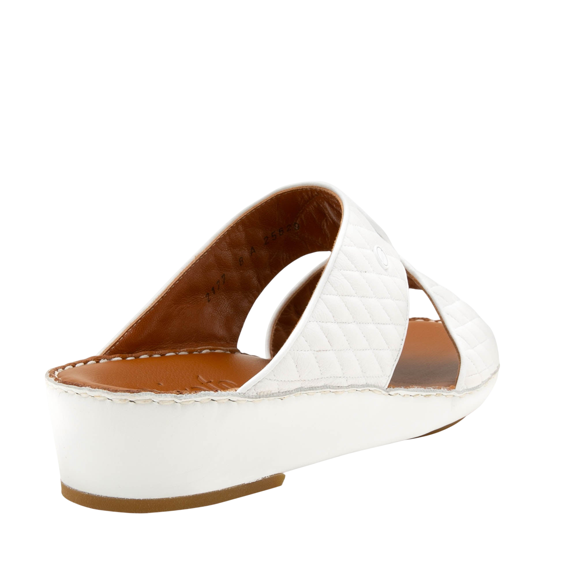 White Peninsula Lamb Matelasse sandals with quilted leather upper and comfortable wedge sole