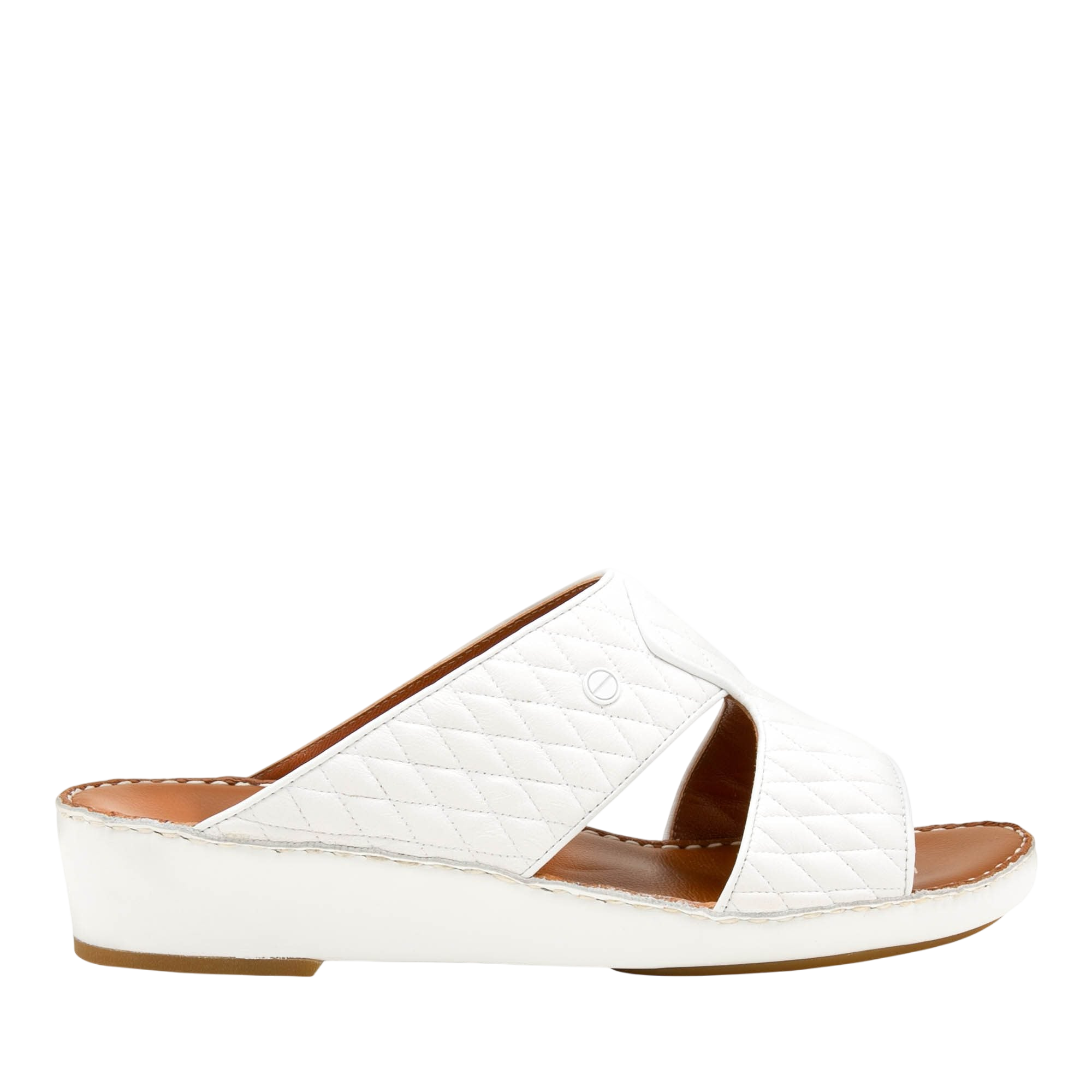 White Peninsula Lamb Matelasse sandals with quilted leather straps and low wedge sole