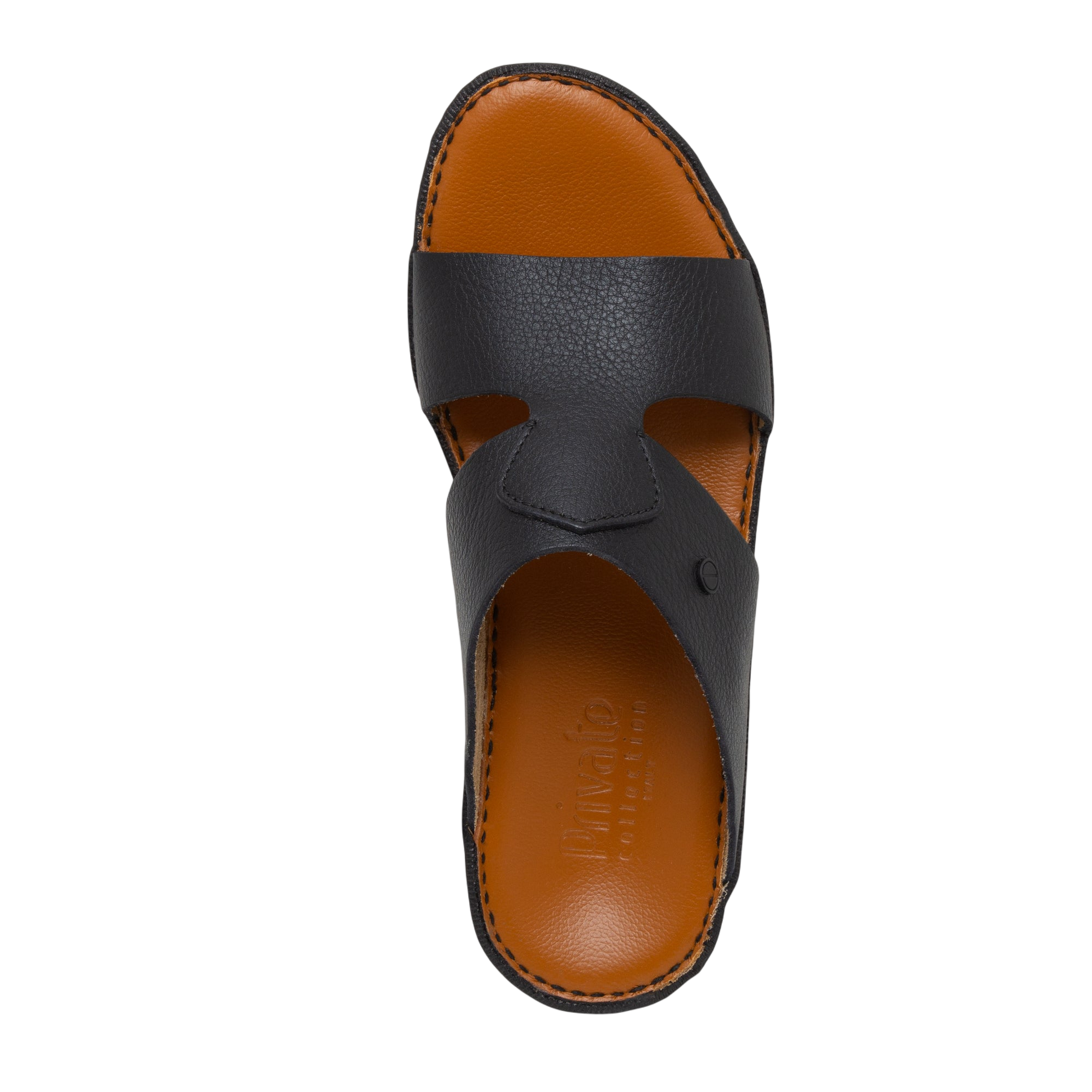 Black Peninsula Nouvo Deercalf sandals with brown cushioned footbed and open toe design