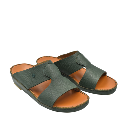 Peninsula Nouvo Deercalf sandals in dark green leather with open toe and cushioned sole
