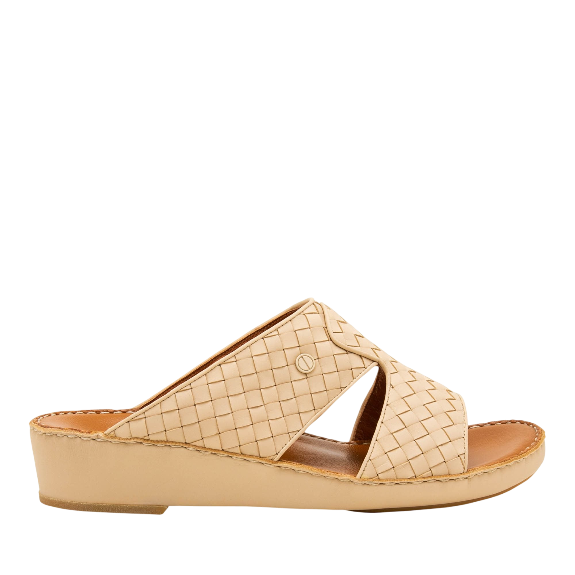 Beige woven leather Peninsula Trecce sandals with open toe and cushioned sole for comfort