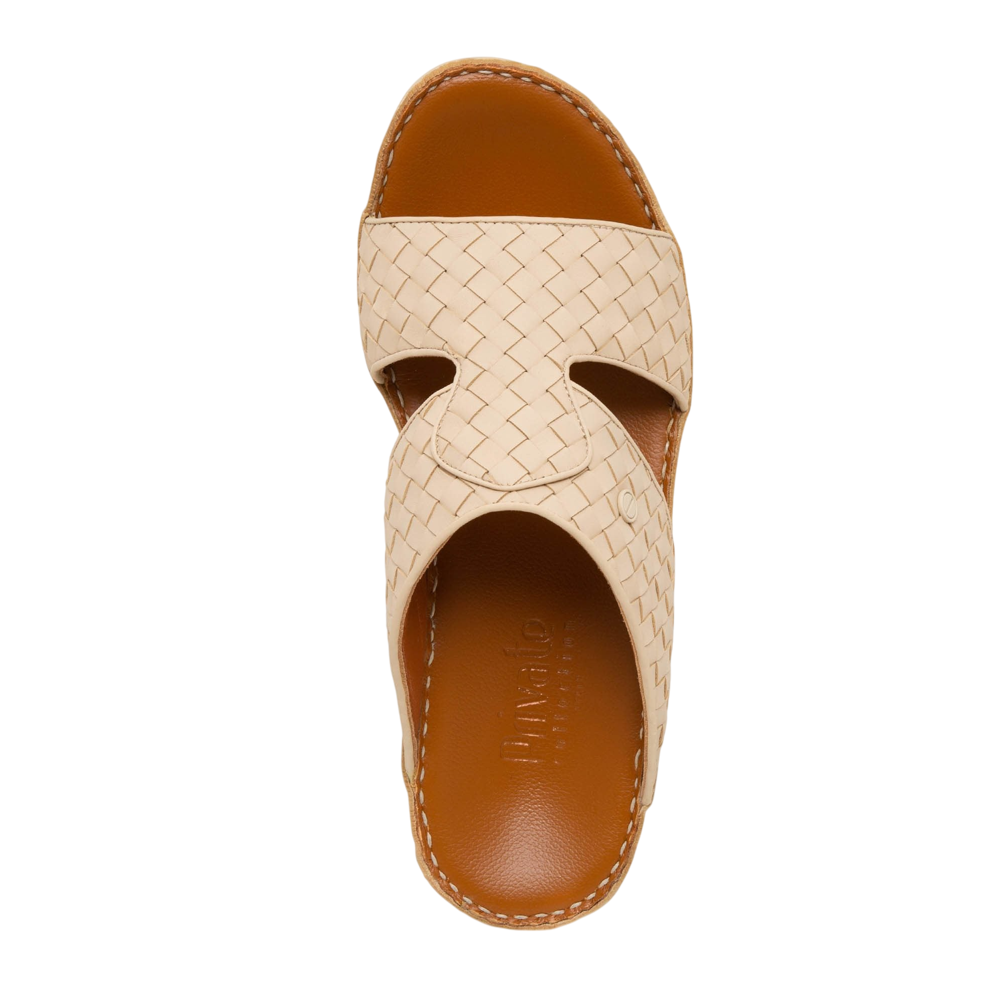 Beige Peninsula Trecce sandals with woven upper and brown cushioned sole for comfortable wear