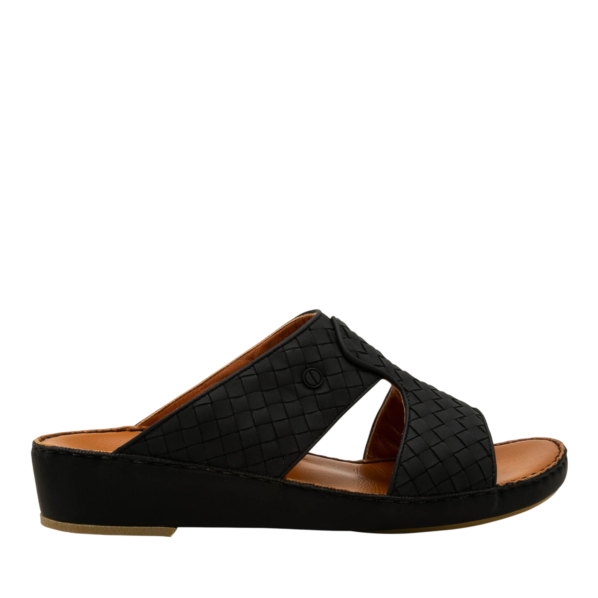 Black leather slip-on Peninsula Trecce sandals with woven straps and cushioned sole