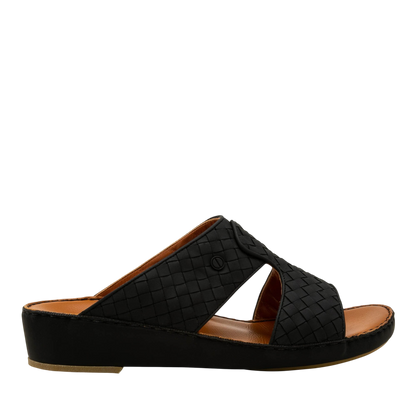 Black leather slip-on Peninsula Trecce sandals with woven straps and cushioned sole