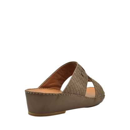 Brown wedge Peninsula Trecce sandals with woven leather straps and comfortable cushioned footbed