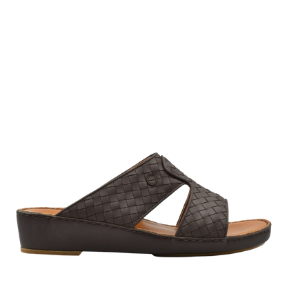 Black Peninsula Trecce sandals with woven leather upper and comfortable wedge sole