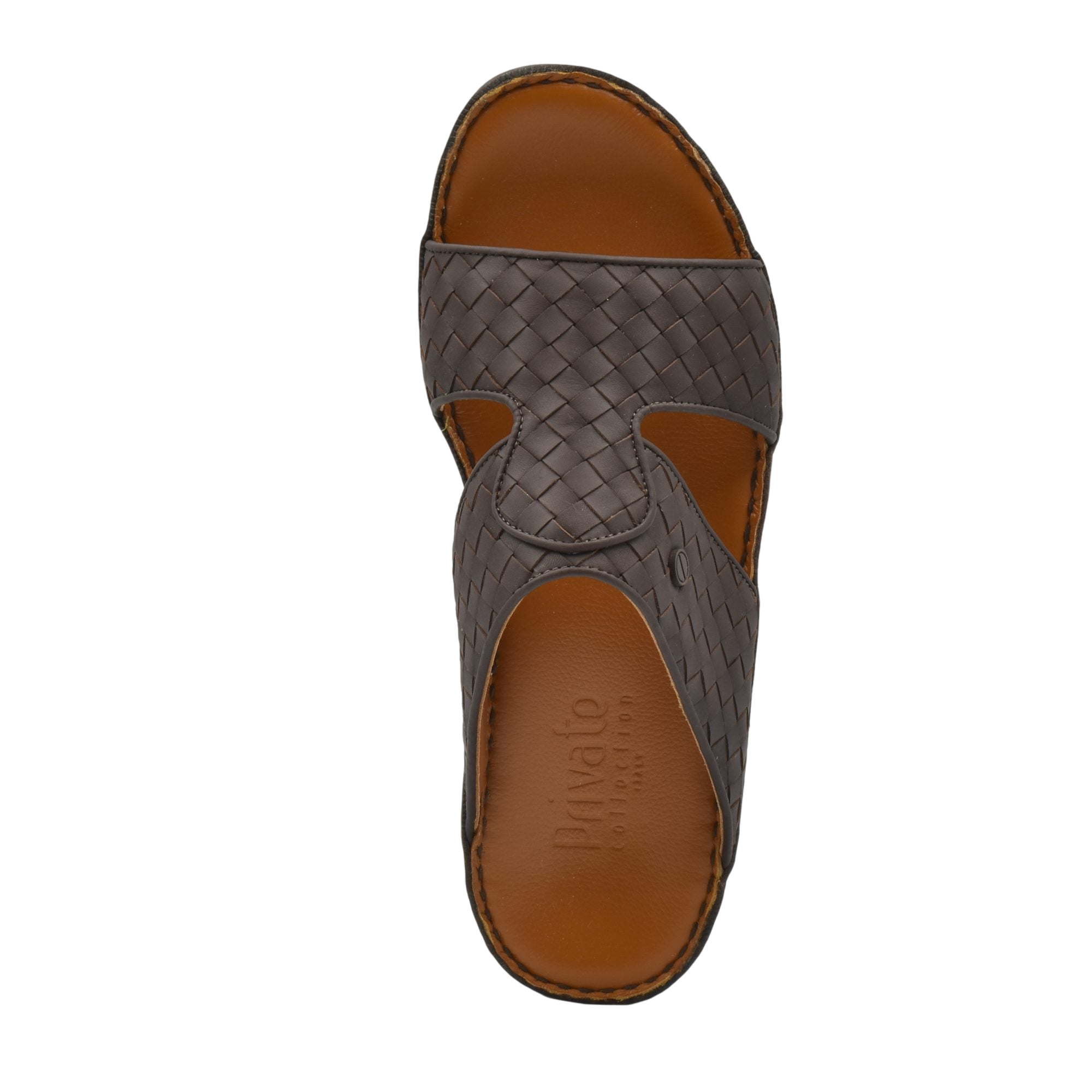 Brown woven leather Peninsula Trecce sandals with open toe and cushioned footbed