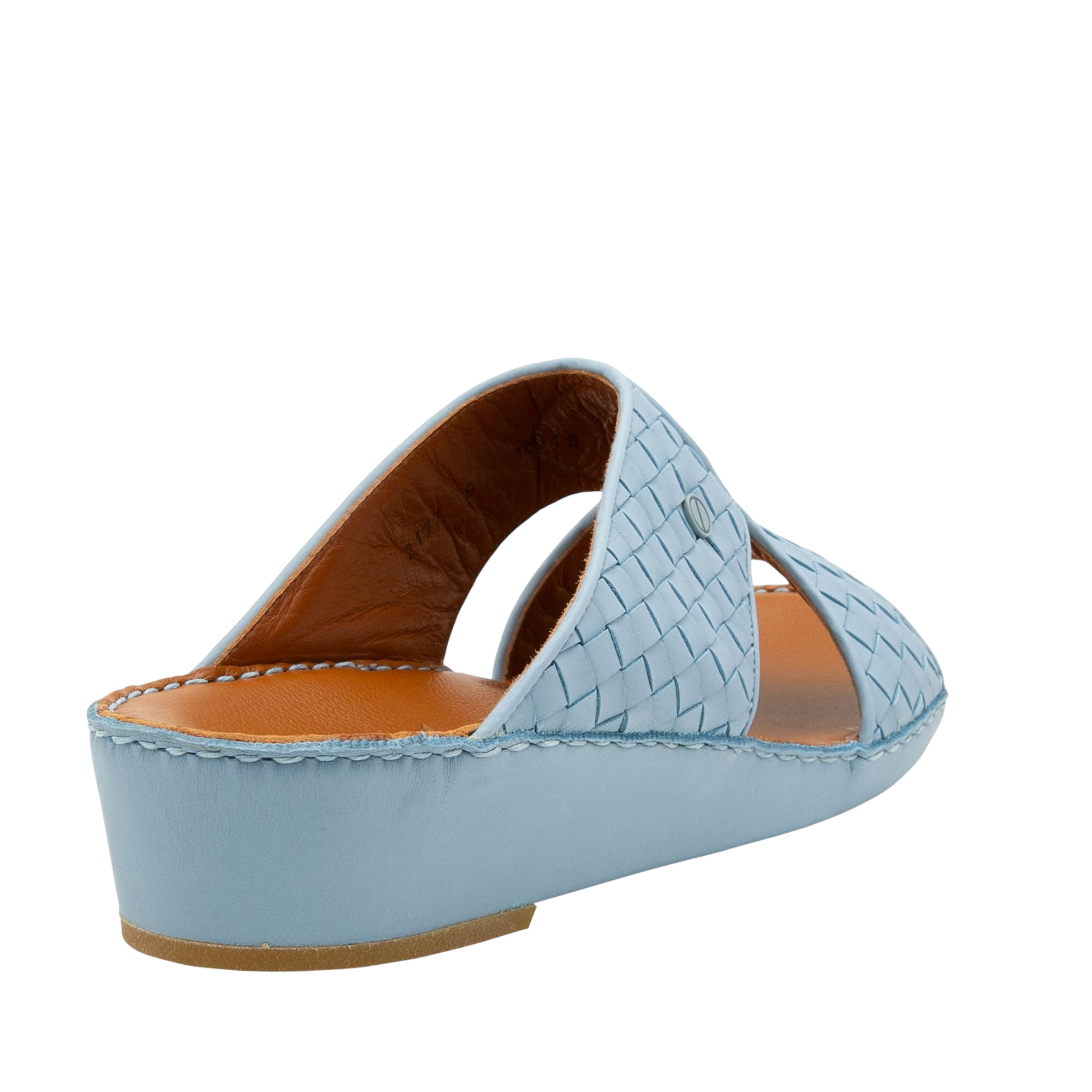 Light blue Peninsula Trecce sandals with woven design and low wedge heel for comfortable wear