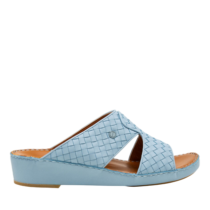Light blue Peninsula Trecce sandals with woven leather upper and comfortable wedge sole