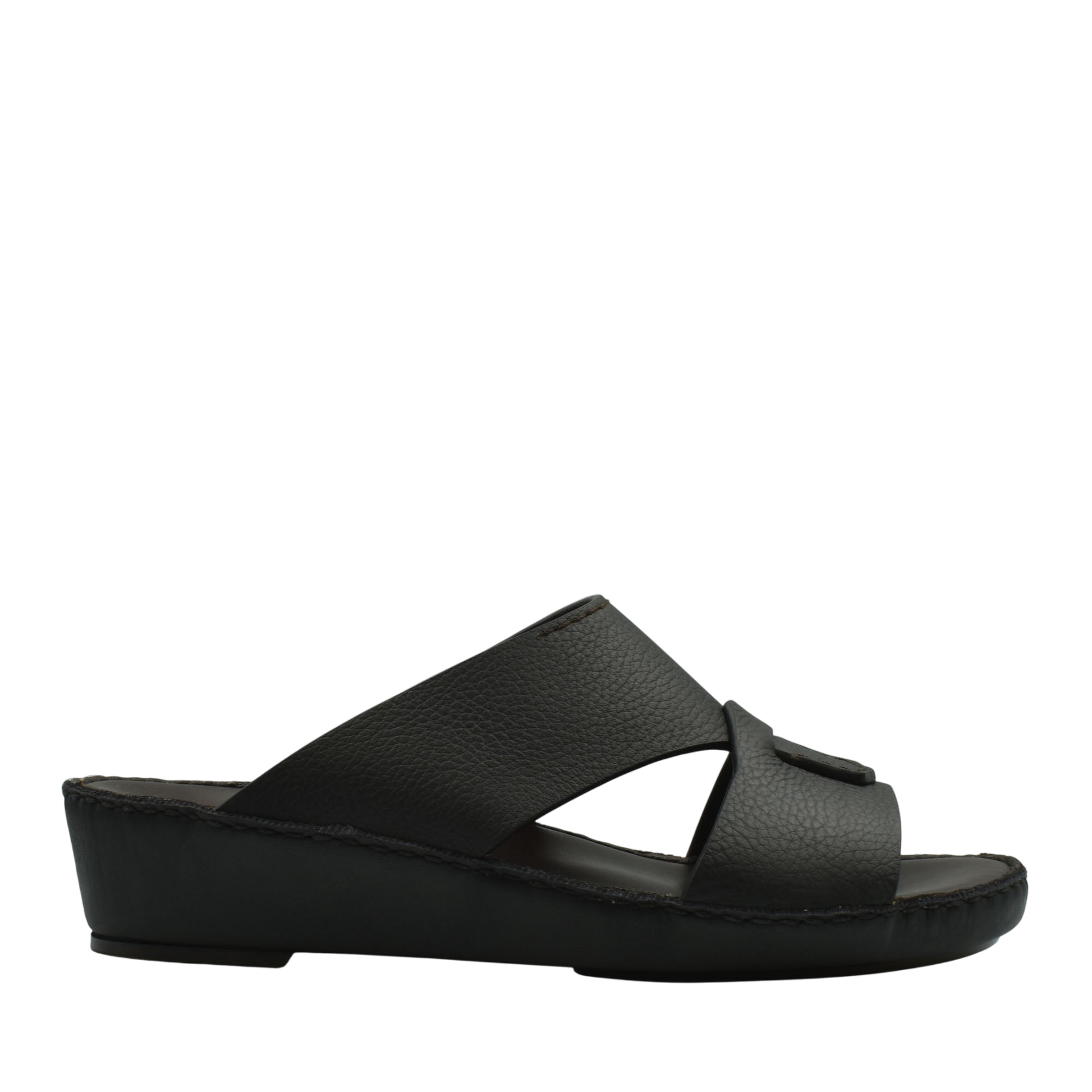 Black Piega Nuovo sandals with textured leather upper and wedge sole from Private collection