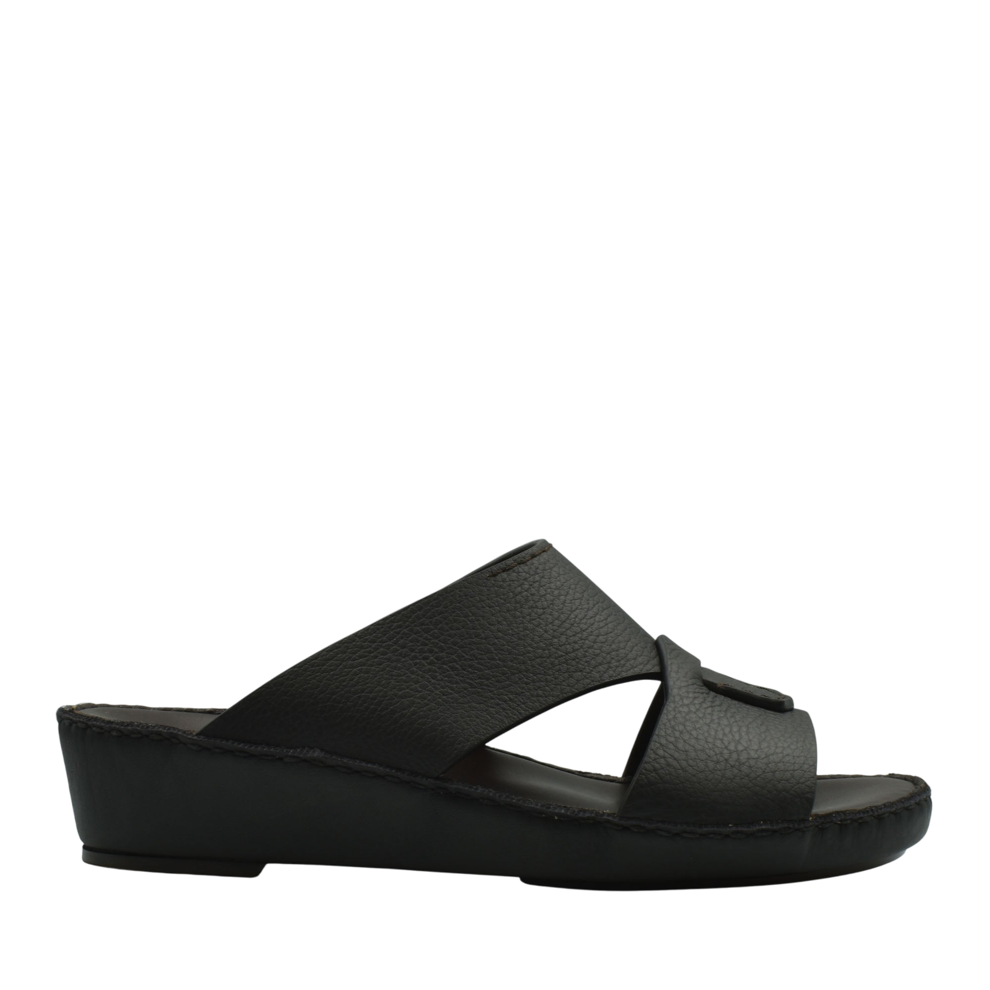 Black Piega Nuovo sandals with textured leather upper and wedge sole from Private collection