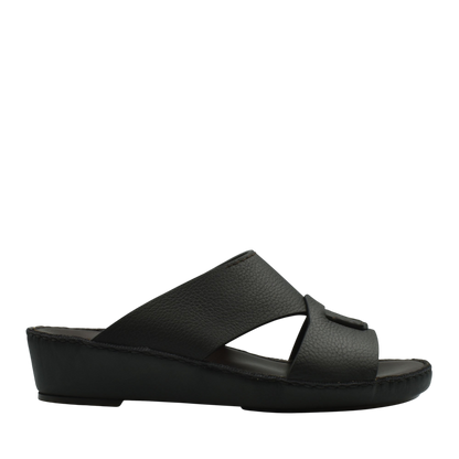 Black Piega Nuovo sandals with textured leather upper and wedge sole from Private collection
