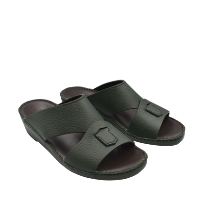 Pair of dark green Piega Nuovo sandals with wide textured straps and cushioned footbed