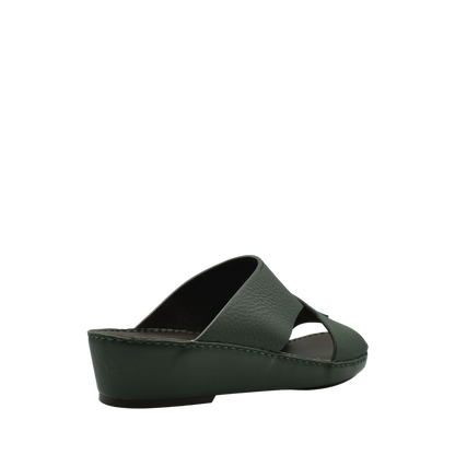 Green leather Piega Nuovo sandals with wedge heel and crisscross straps for comfort