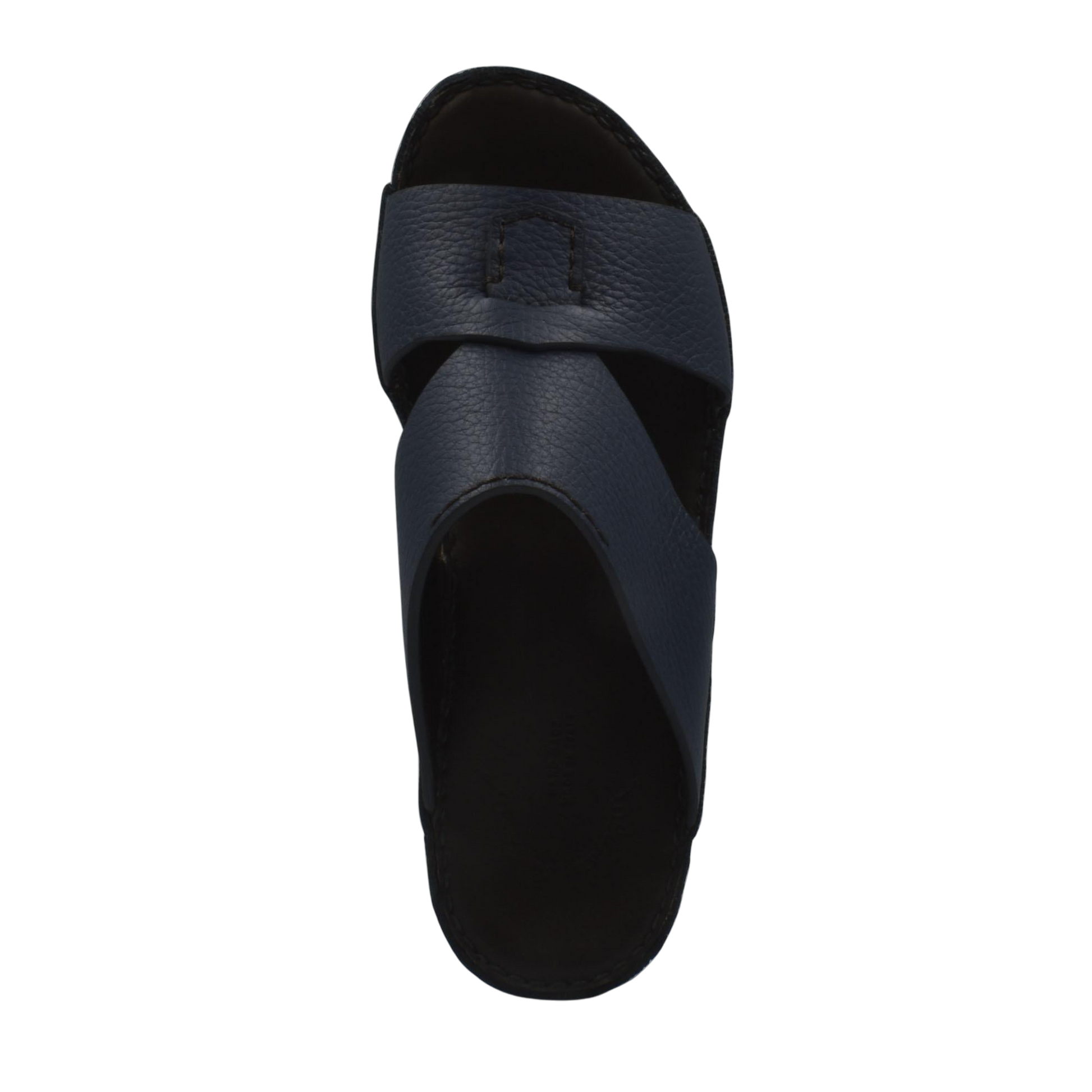 Top view of black Piega Nuovo sandals with wide textured straps and cushioned sole