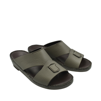 Pair of olive green Piega Nuovo sandals with wide leather straps and cushioned footbed