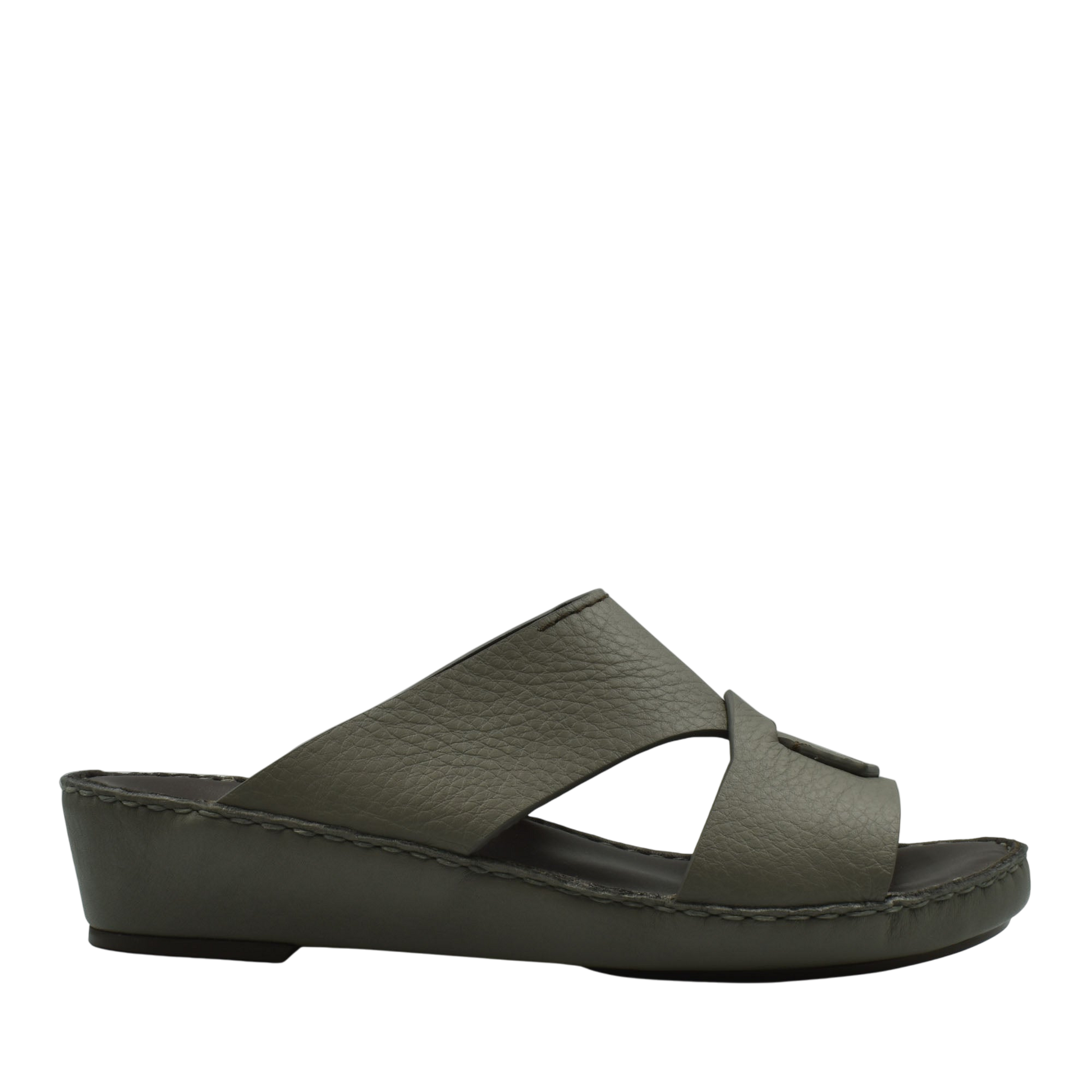 Side view of dark brown Piega Nuovo sandals with cushioned wedge sole and wide leather straps